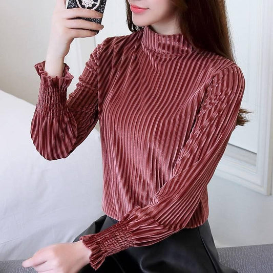 Women's Bottoming Shirt Long-sleeved Autumn Gold Velvet Small Shirt Autumn and Winter T-shirt Warm Jacket Temperament Inside
