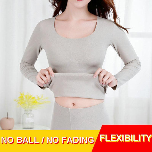 Non-marking Fever Thermal Underwear Women's Suit Plus Velvet Thickening Tight Body Round Neck Bottoming Shirt
