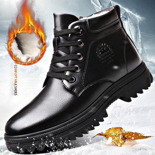 Winter Men's Genuine Leather Boots Wool Inner Thickening High-top Warm Ankle Boots Business Leather Shoes Snow Boots