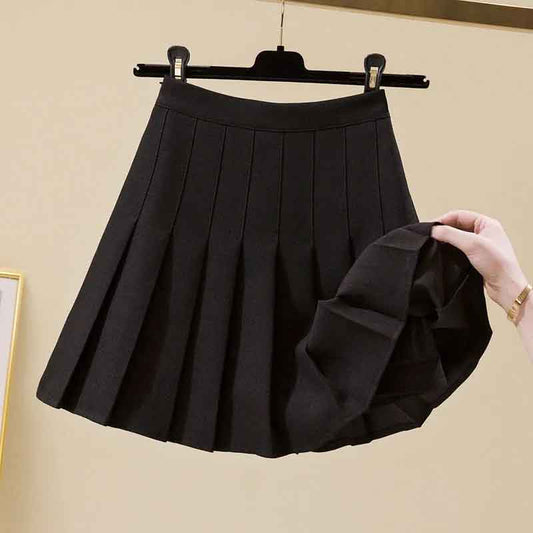 Pleated Skirt Women's Summer College Style High Waist A-line Skirt All-match Short Black Skirt