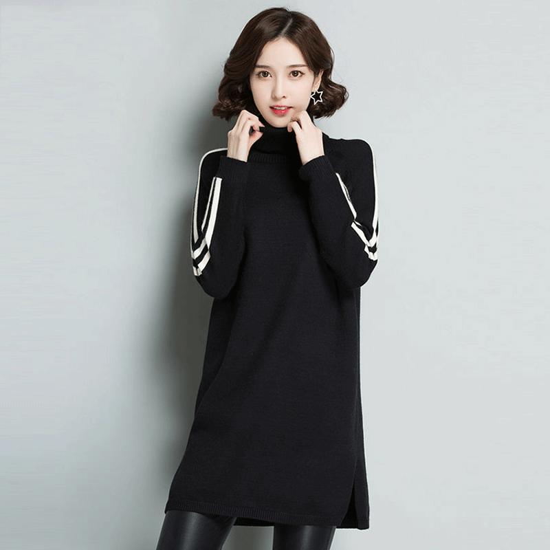 Autumn and Winter Turtleneck Thick Sweater Dress Mid-length Loose Large Size Base Skirt Fashion Simple Women's Sweater Dress