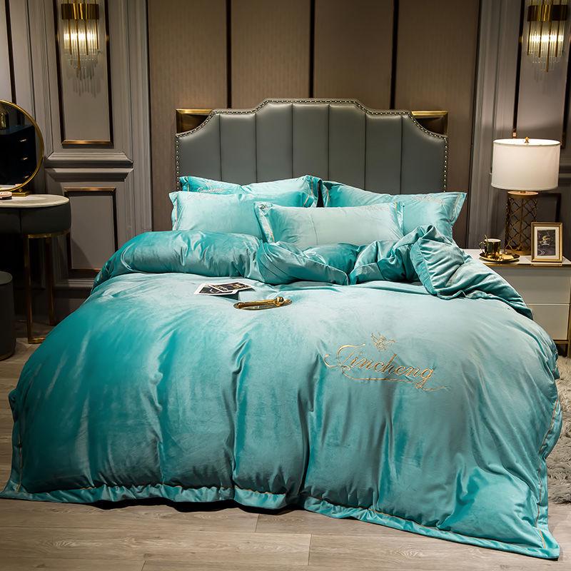4pcs Bedding Set Fashion House Luxury Bed Cover Pillowcase Winter Home Textile Velvet Bed Linens