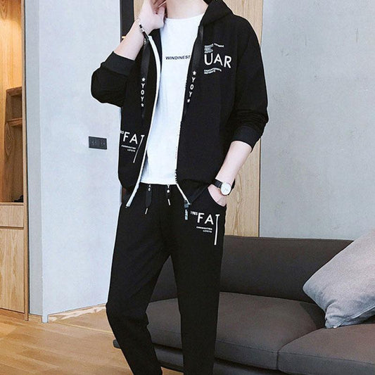 Spring and Autumn Men's Sweatshirt Set Korean Slim Jacket Hooded Sportswear Clothes + Pants