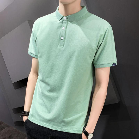 Handsome Solid Color Lapel Short-sleeved Men's Shirt Retro All-match Casual T-shirt Breathable Paul Shirt