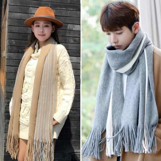 Scarves Scarf Women's Knnitted Scarf Men's Winter Cashmere Couple Thick Wool Scarf Lovers Gift