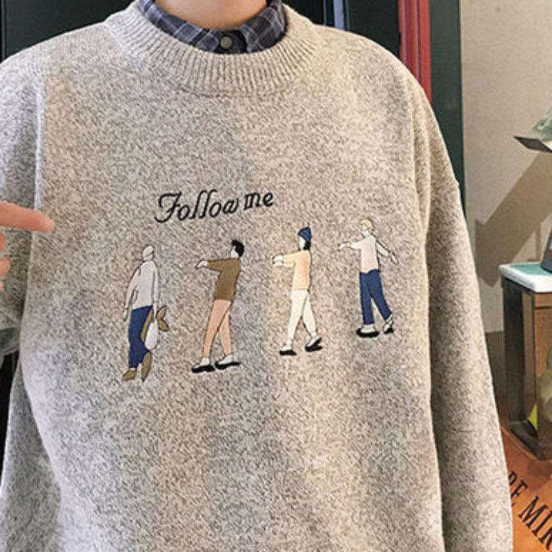 Round Neck Men's Sweater Pullover Men's Knitwear Winter Warm Loose Long Sleeve Top