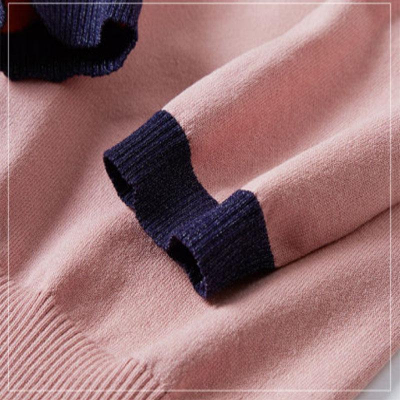 Contrast Color Design Sense Asymmetric Ladies Shirt Sweater Knitted Sweater Ice Silk Three-quarter Sleeve Pullover