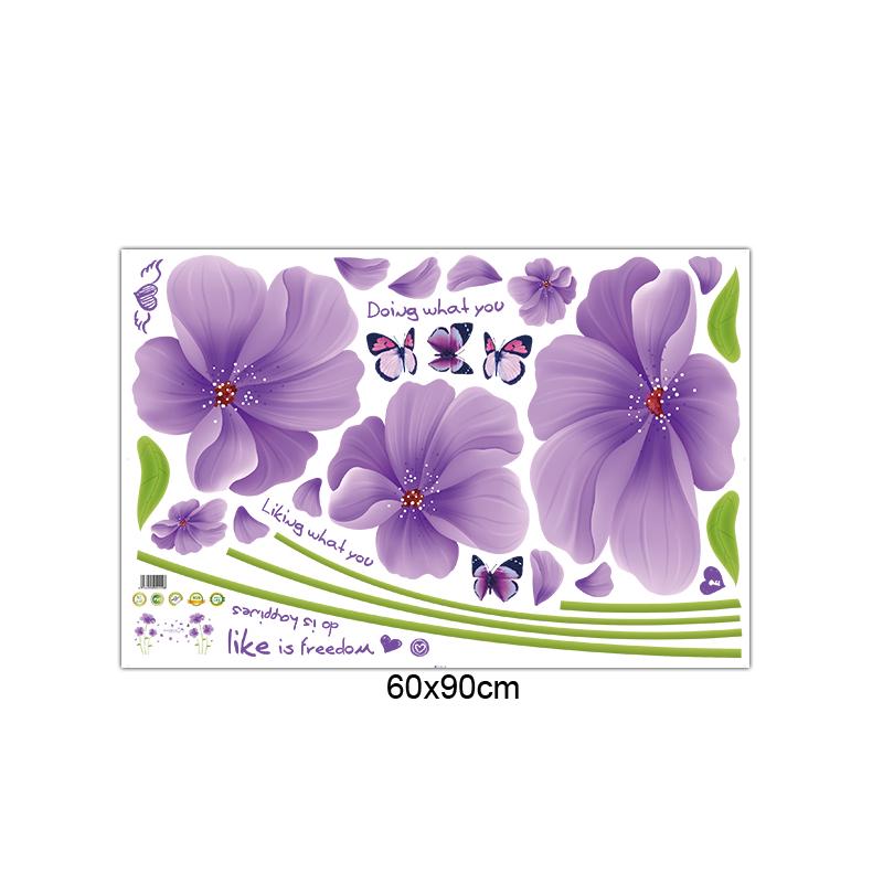 PVC Wall Sticker Stickers Children's Room Living Room Bathroom Purple Flowers and Butterfly Leaves
