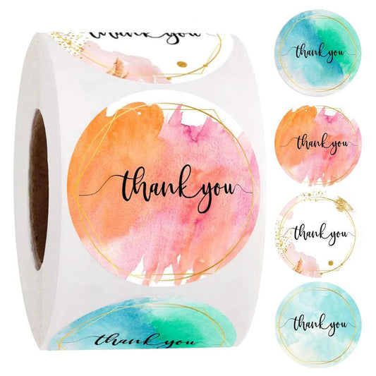 500 Sheets/roll Round Sealing Sticker Thank You Sticker Watercolor Cute Crafts Gift Decoration Sticker