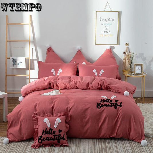 Bedding Four Sets of Princess Windmm Single Water Lotus Cotton Thick Grinding Bedding Three-piece Set of Winter