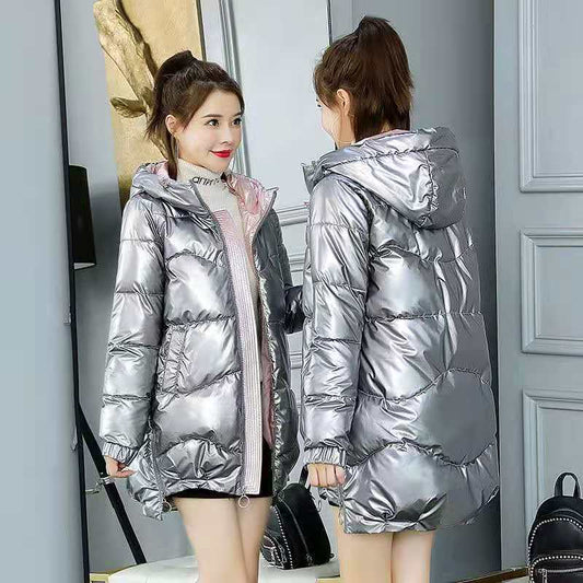 Winter Short Shiny Down Jacket Cotton Women's Loose and Thick Bread Jacket Winter Thick Warm Jacket Can Not Be Mechanically Washed