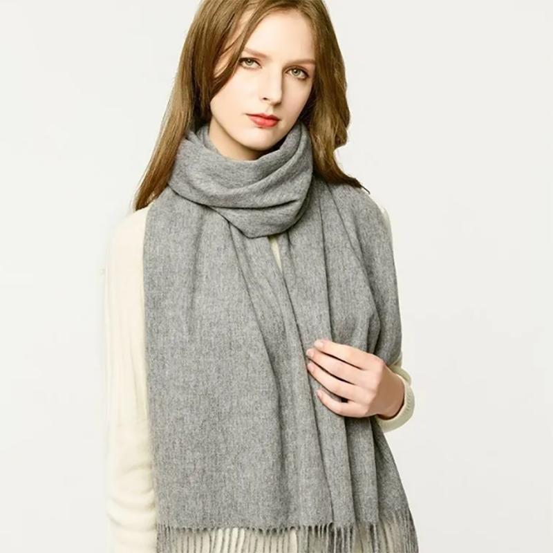 Cashmere Long Solid Color Scarf Women's Cold Protection and Warm Tassel Scarves Thick Custom Red Scarf Unisex
