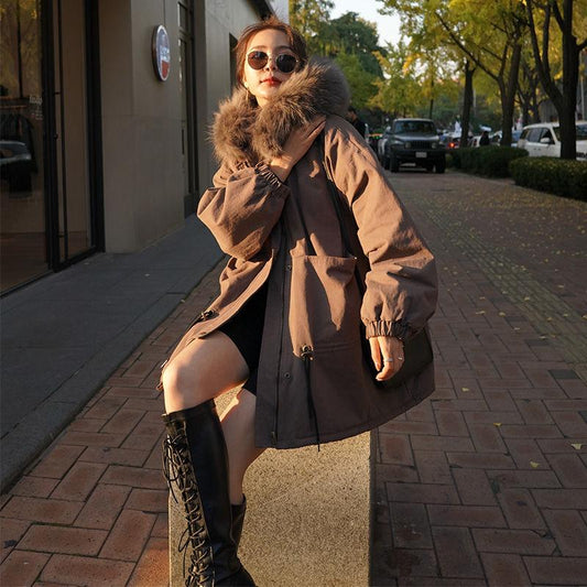 Winter Women's Tooling Parker Clothing Outdoor Fashion Loose Padded Jacket Mid-length Drawstring Slim Women's Padded Jacket