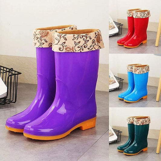 Autumn and Winter Rain Boots Female Adult Mid-tube Rain Boots Rubber Shoes Non-slip Plus Velvet Cotton Warm Waterproof Shoes
