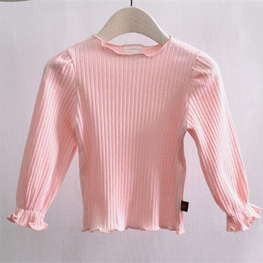 Girls' Bottoming Shirt Spring and Autumn Clothing Thin Cotton Long-sleeved T-shirt for Girls Middle and Small Children Puff Sleeve Top