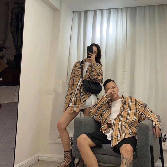 Retro Net Red Same Classic Wild Couple Plaid Long Sleeve Shirt Niche Top Loose Jacket
