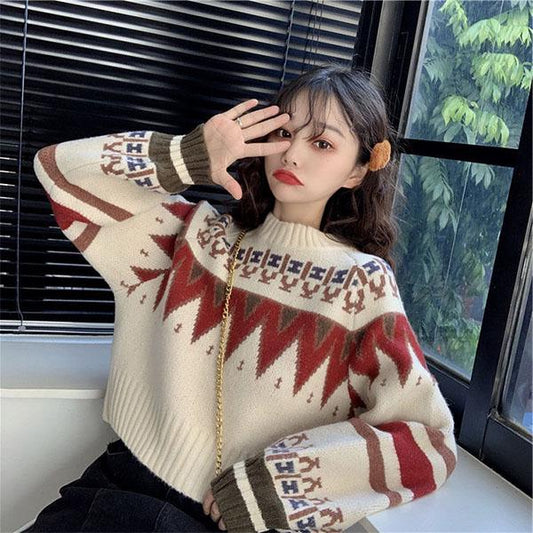 Autumn and Winter Short Ladies Forest Lazy Loose Pullover Sweater
