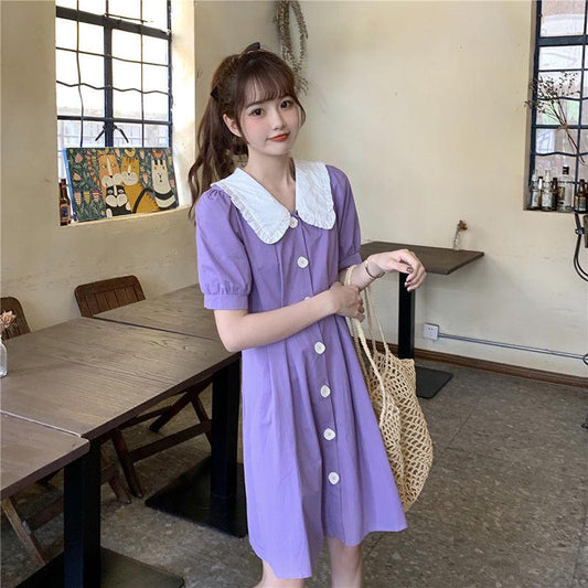 Female Summer Sweet Doll Collar Waist Show Thin Super Elegant Short Sleeve Slim Little Fresh Dress