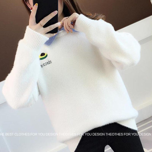 Autumn and Winter Loose Sweater Mink Velvet Knitted Jacket Fashion Simple Young Women's Top