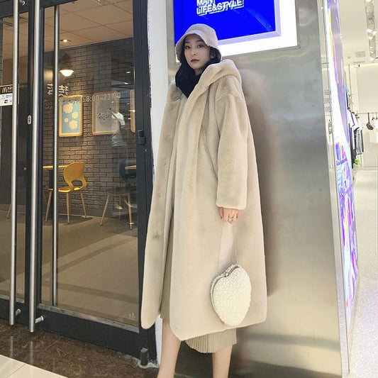 Farewell Fall Winter Han Edition Mink Fur Coat Fur Thickened Fur Loose Hat Coat Women Dress