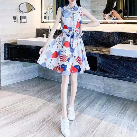 Chiffon Dress Women's Waist Slimming Temperament Avocado Green A-line Version Waist Sleeveless Dress Ladies Temperament Dress Work Can Be Worn