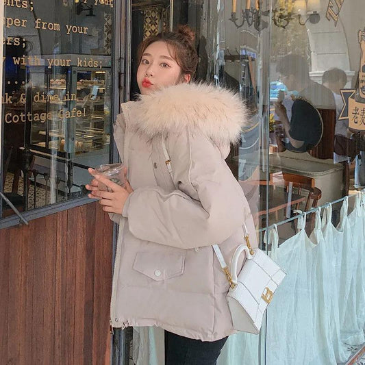 Winter Padded Jacket Women's Short Thick Padded Jacket Loose Korean Bread Jacket Hooded with Fur Lady Top Clothing