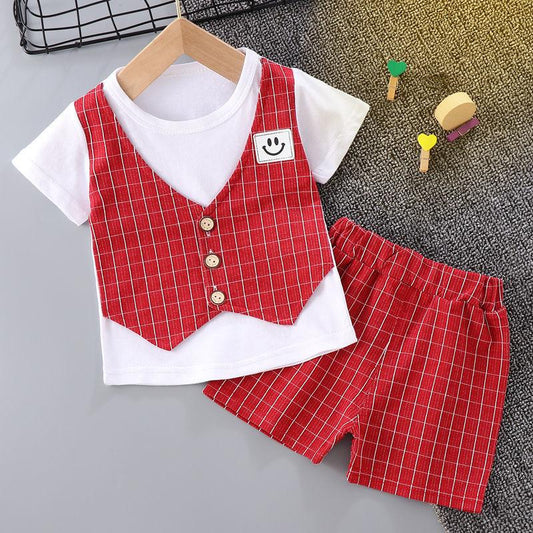 Children's Boys and Girls Summer Suits Fashionable Summer Baby Comfortable Western Style Short-sleeved Suit