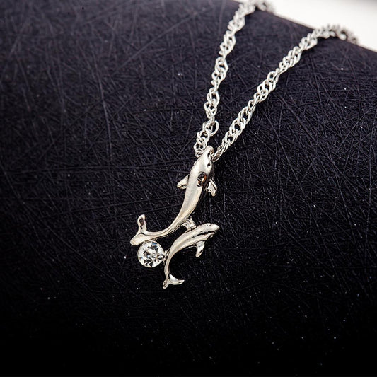 Fashion Joker Item Diamond Dolphin Necklace Clavicle Chain Jewelry