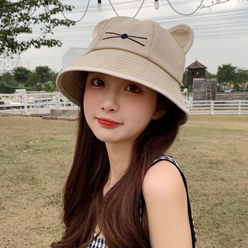 Women's Hat Spring Autumn Cartoon Cat Ears Fisherman Hat Sweet Cute Student Sun Hat Sunscreen Cap Basin Hat Daily All Match Hat
