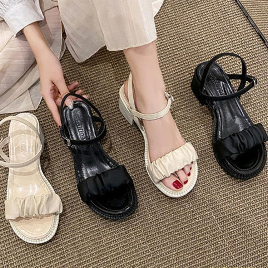 Summer Fairy Style Fashion All-match High-heeled Shoes Women's Thick Heel Buckle Belt with Skirt Fashion Sandals