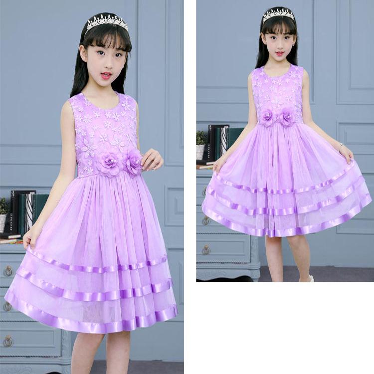 Girls' Dresses Princess Dresses Summer Performance Dresses Skirts Girls Big Children Two Flower Color Stripes
