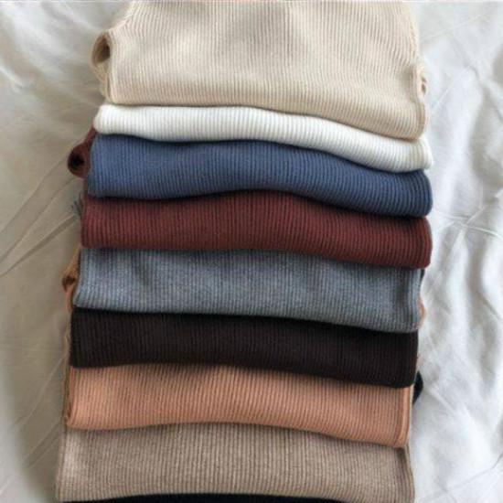 Women Bottoming Knitted Shirt Jumper Sweater High Elastic Solid Color Fit Sexy Pullover Top