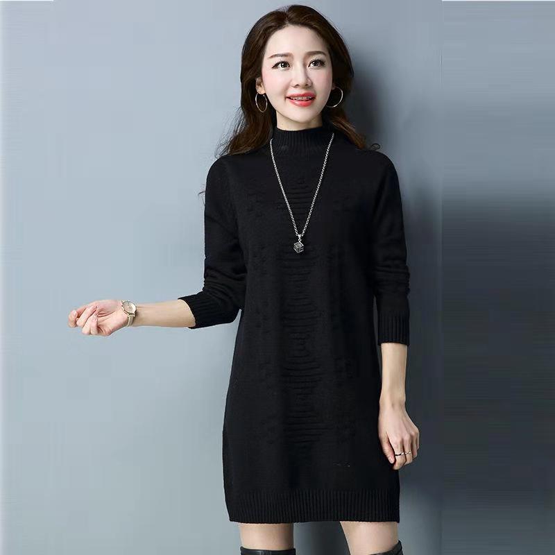 Turtleneck Sweater Dress Loose Casual Long Sleeve Winter Dress Women Knitted Jumper Dress Knitwear