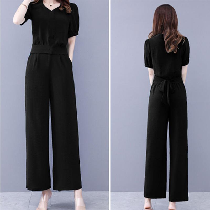 The Whole Set of Summer Cool and Comfortable Two-piece Wide-leg Casual Solid Color Age-reducing Sports Suit Women