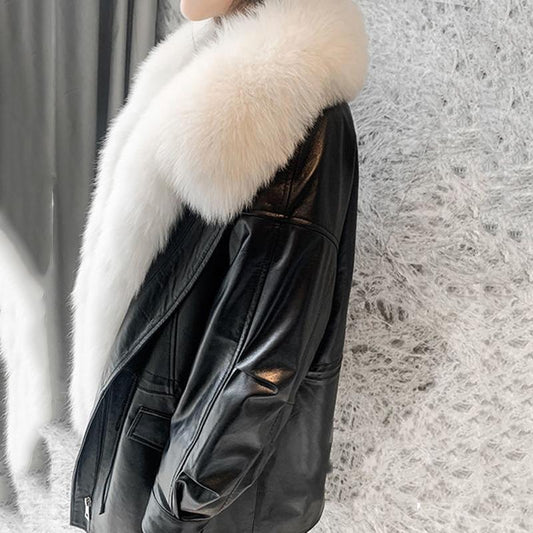 Parker Overcome Women's Mid-length Detachable Full-hair Liner Fur Jacket Leather Fur Jacket Ladies Warm Jacket Plus Fleece Jacket