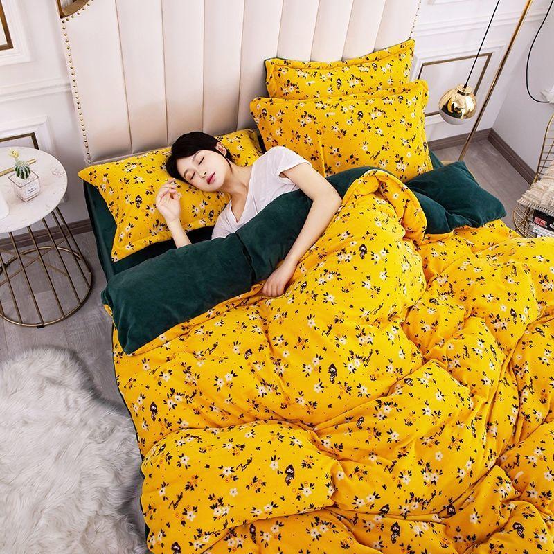 Anti-static Coral Fleece Four-piece Warm Milk Fleece Quilt Cover Sheet French Fleece Non-shedding Non-fading Bedding