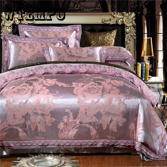 Jacquard Luxury Bedding Set Queen/king Size Stain Bed Set Silk Lace Duvet Cover Bed Sheet Set