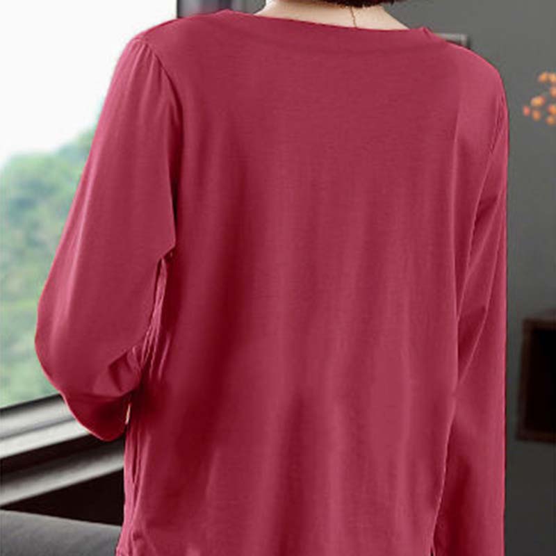 Women's Long-sleeved T-shirt Loose Round Neck Top Women Spring and Autumn Solid Color Bottoming Shirt