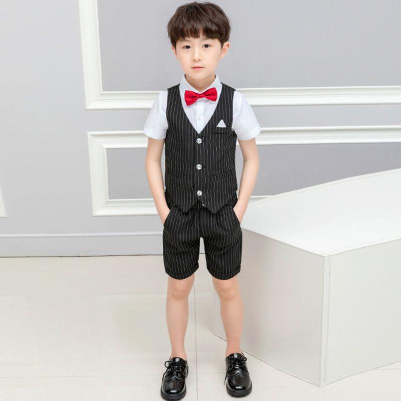 Children's Short-sleeved Suit Baby Dress Boy Suit Summer Vest Two-piece Suit Fake Two-piece Costume