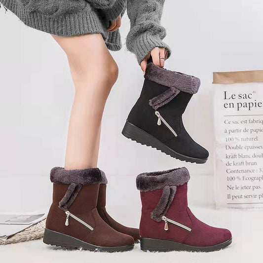 Women's Outdoor Winter Snow Boots Non-slip Warm Boots Fur Short Ankle Boots Slip-on Boots Cotton Boots Plus Size EU35-43