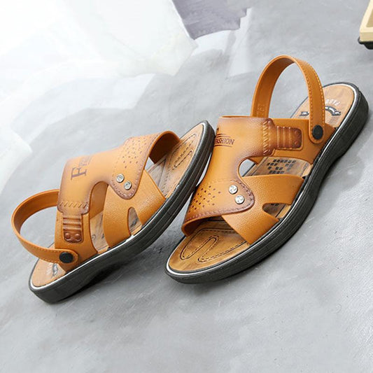 Sandals Men's Beach Shoes Non-slip Wear-resistant Summer Outer Wear Men's Sandals Casual Middle-aged Flat Sandals Simple and Comfortable