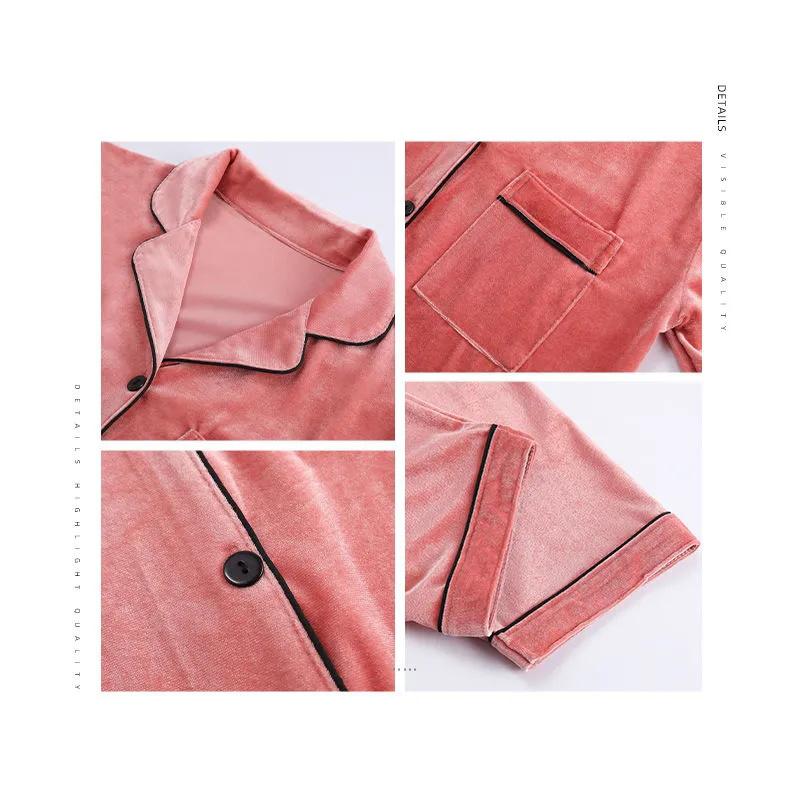 Women's Spring Autumn Gold Velvet Pajamas Set Lapel Button Simple Pyjamas Solid Long-sleeved Homewear Two-piece Set Comfortable Loose Sleeping Suit