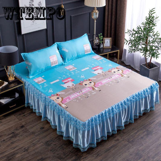 Bed Fitted Sheet Pillowcase Set Ice Silk Cool Bed Mat Summer Bed Sheet
