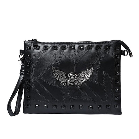 Business Briefcase Men Black Rivets Large Capacity Anti-theft Shoulder Crossbody Mobile Phone Bag