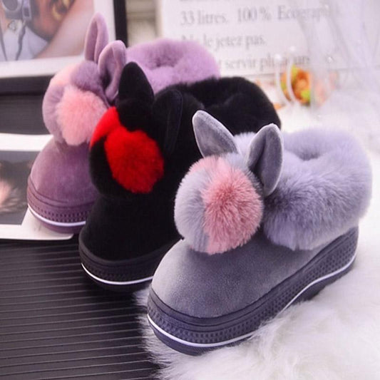 Women's Winter Thick-soled Cotton Shoes Non-slip Soft-soled Home Household Two-color Hair Ball Plush Bag with Ladies Cotton Slippers
