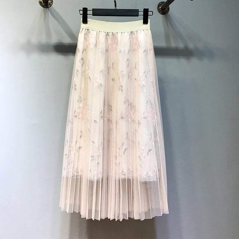 Long Lace Skirt Pink/gray/apricot Midi Ladies Skirt Women High Waist Korean Skirt Elastic Waist Long Skirt Clothes
