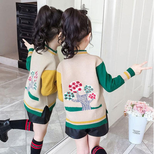 Autumn and Winter Padded Pullover Sweater for Middle and Large Children's Knitted Bottoming Shirt Color Matching Girls Top