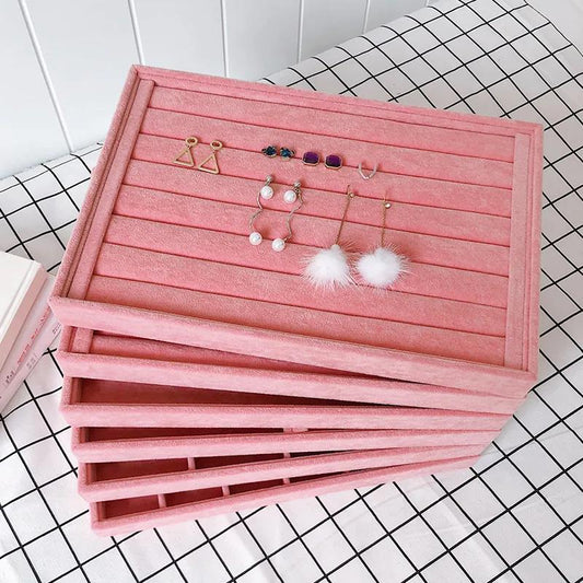 Coverless Pink Ice Velvet Jewelry Storage Tray Ring Necklace Display Stand