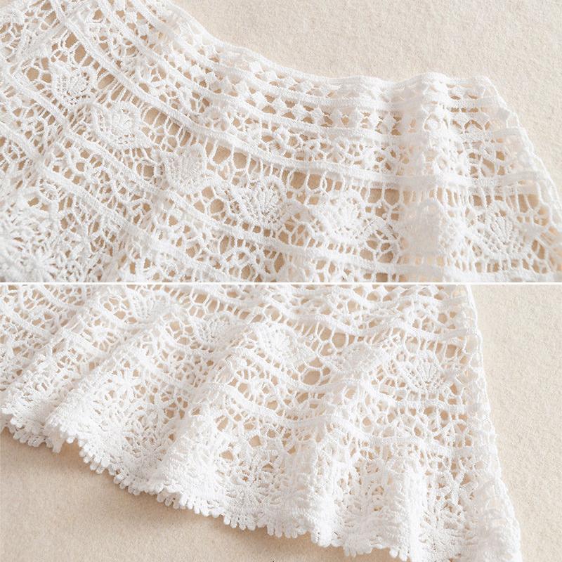WTEMPO Summer Thin Sunscreen Solid Color Knotted Neckties Hollow Lace Shawl Versatile Pair with Dress