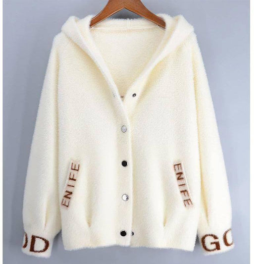 Fall/winter Solid Color Hooded Coat Slim Short Mohair Hooded Jacket